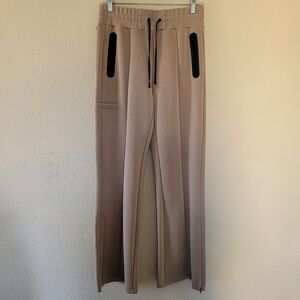 Blanc Noir Womens Travel Twin Yuki Track Flare Pants Sz Small Brown Zip Pockets